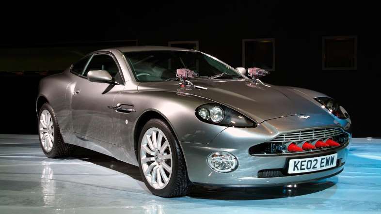 Aston Martin Vanquish demonstrating the latest James Bond weaponry and kit
